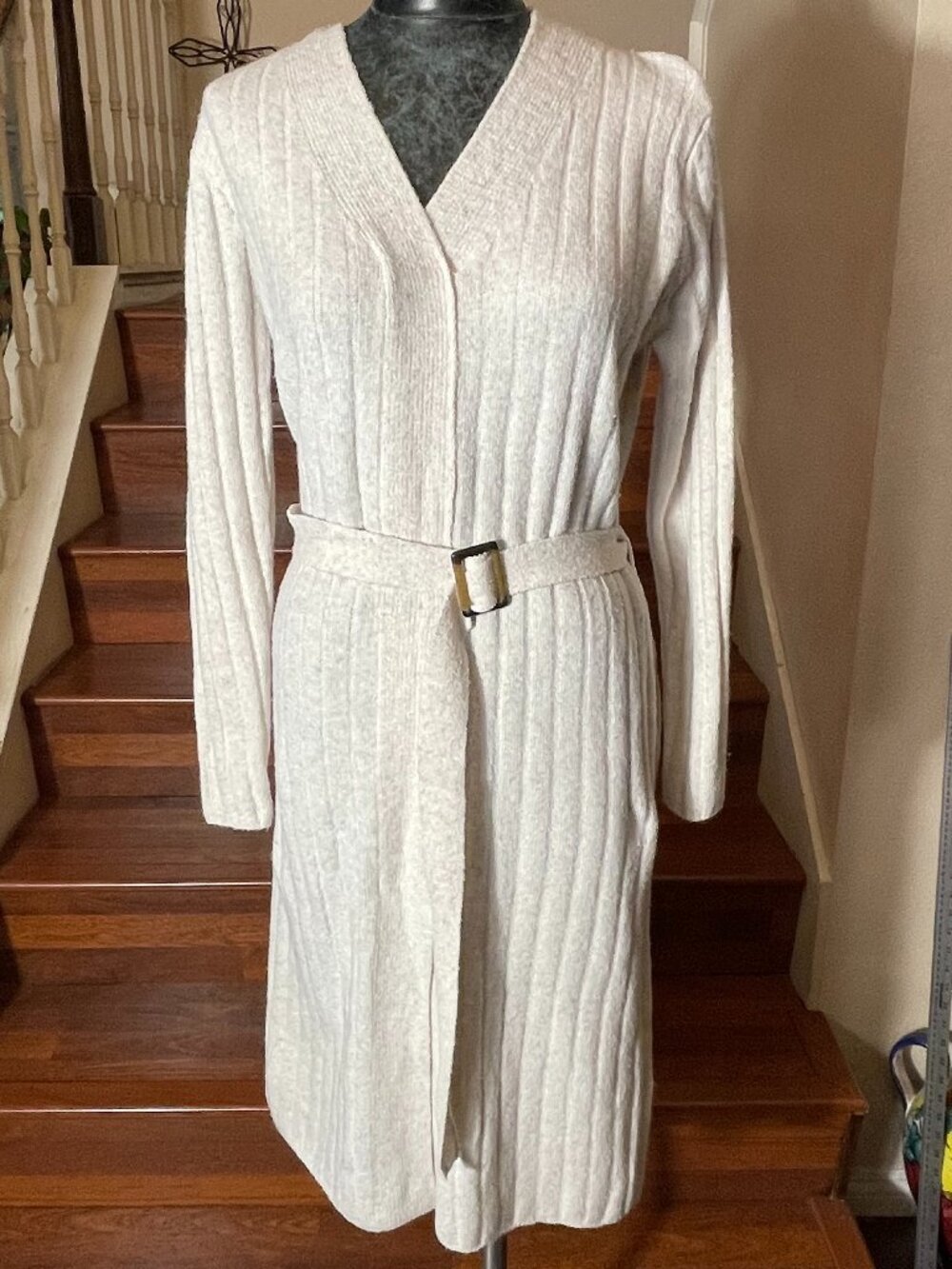 Kendall + Kylie Large Sweater Dress V-neck Midi Long Sleeves Belted NWT